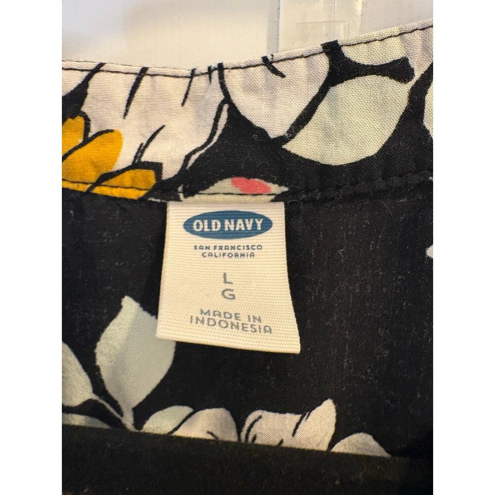 Old Navy Black Floral Pleated V-Neck Shift Dress L/S Boho Cottagecore Large - Picture 3 of 4